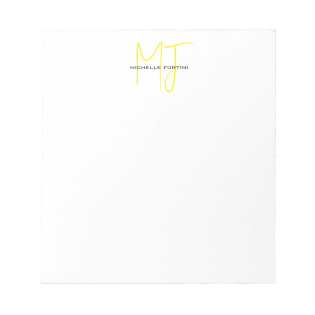 Attractive Monogram Yellow White Modern Minimalist Notepad (Front)