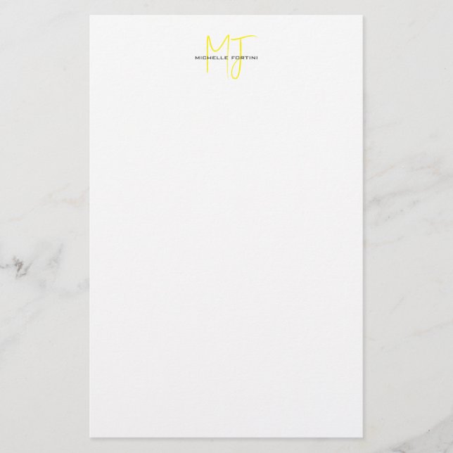 Attractive Monogram Yellow White Modern Minimalist Stationery (Front)