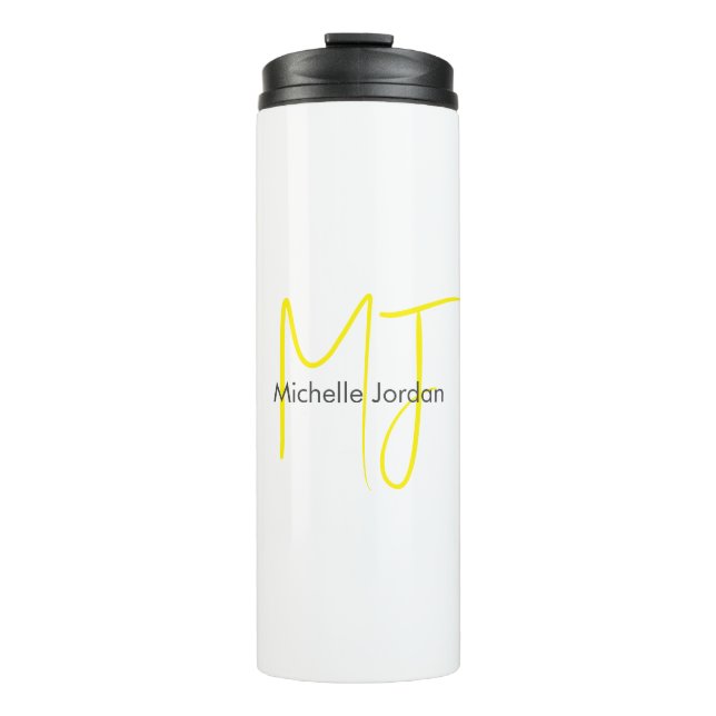 Attractive Monogram Yellow White Modern Minimalist Thermal Tumbler (Front)
