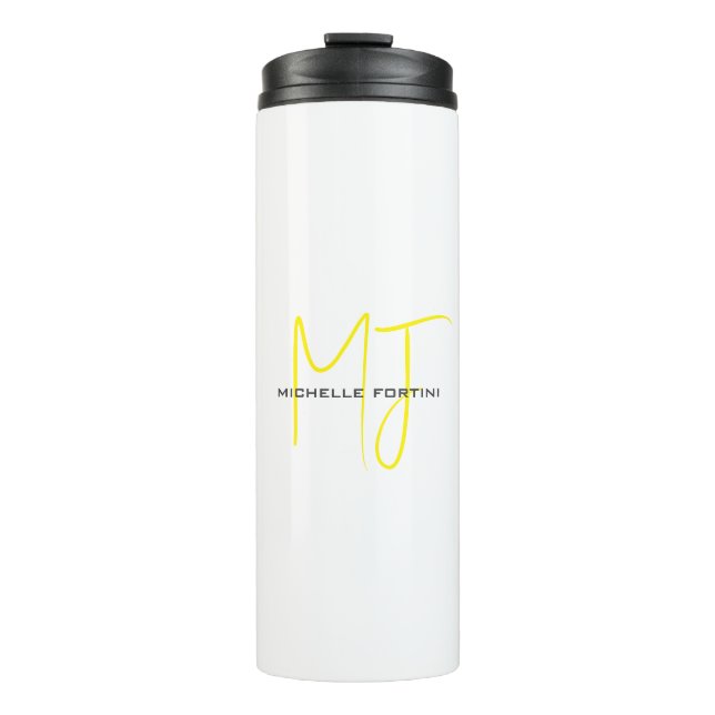 Attractive Monogram Yellow White Modern Minimalist Thermal Tumbler (Front)