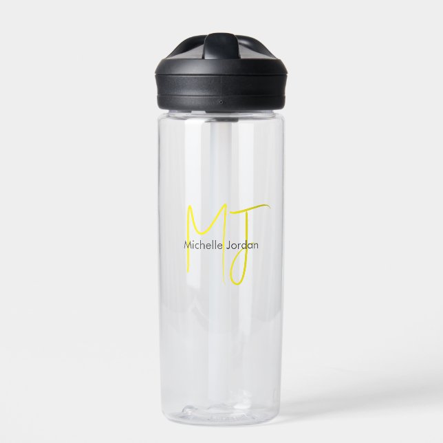 Attractive Monogram Yellow White Modern Minimalist Water Bottle (Front)