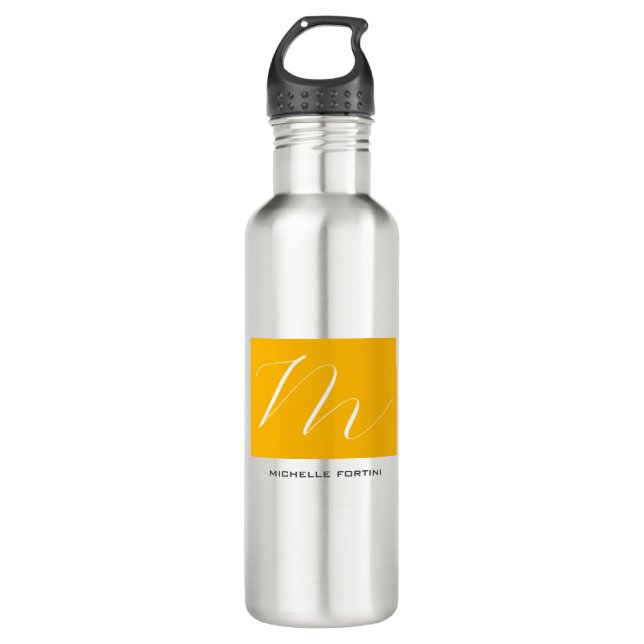 Attractive Monogram Yellow White Modern Plain 710 Ml Water Bottle (Front)