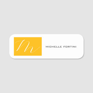 Attractive Monogram Yellow White Modern Plain Name Tag