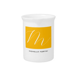 Attractive Monogram Yellow White Modern Plain Pitcher