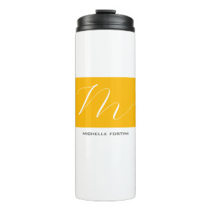 Attractive Monogram Yellow White Modern Plain Thermal Tumbler