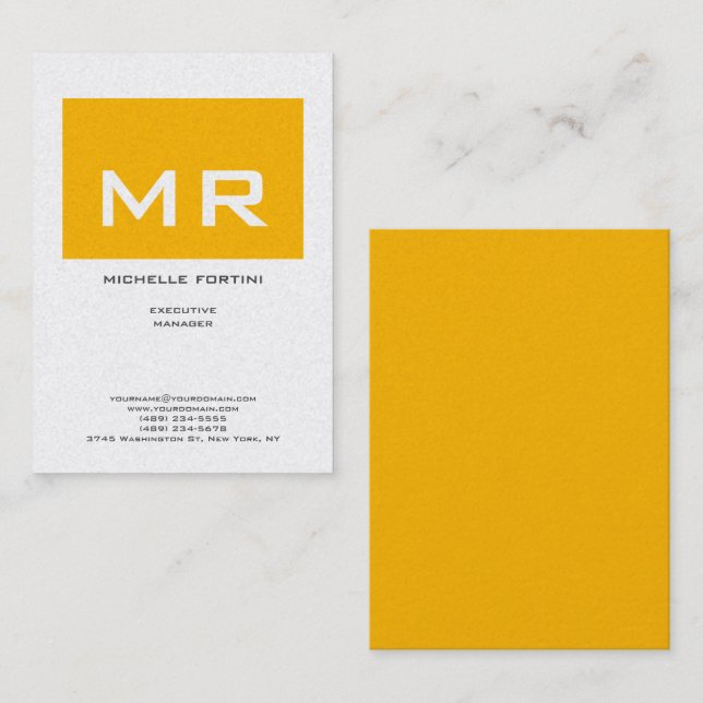 Attractive Monogram Yellow White Premium Pearl Business Card (Front/Back)