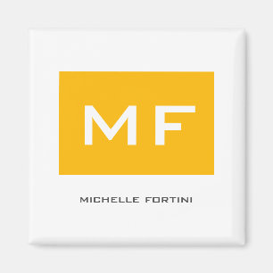 Attractive Monogram Yellow White Your Name Magnet