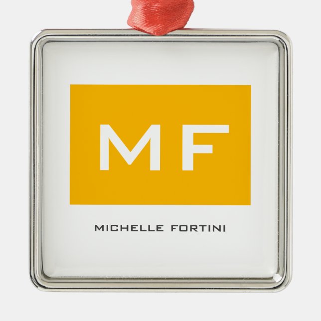 Attractive Monogram Yellow White Your Name Metal Tree Decoration (Front)