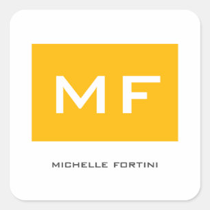 Attractive Monogram Yellow White Your Name Square Sticker