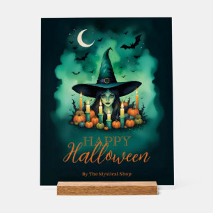 Attractive & Mystical Halloween Witch Conjures Acrylic Sign