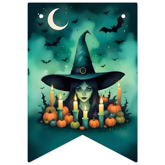 Attractive & Mystical Halloween Witch Conjures Bunting (Third Flag)