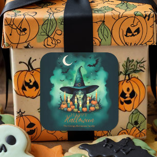 Attractive & Mystical Halloween Witch Conjures Square Sticker