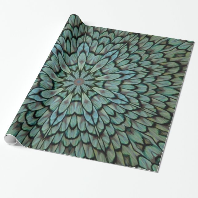 Attractive Peacock Feathers Kaleidoscope Wrapping Paper (Unrolled)