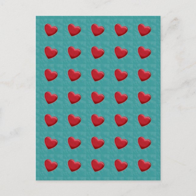Attractive Red Hearts Grey Blue Pop Art Postcard (Front)