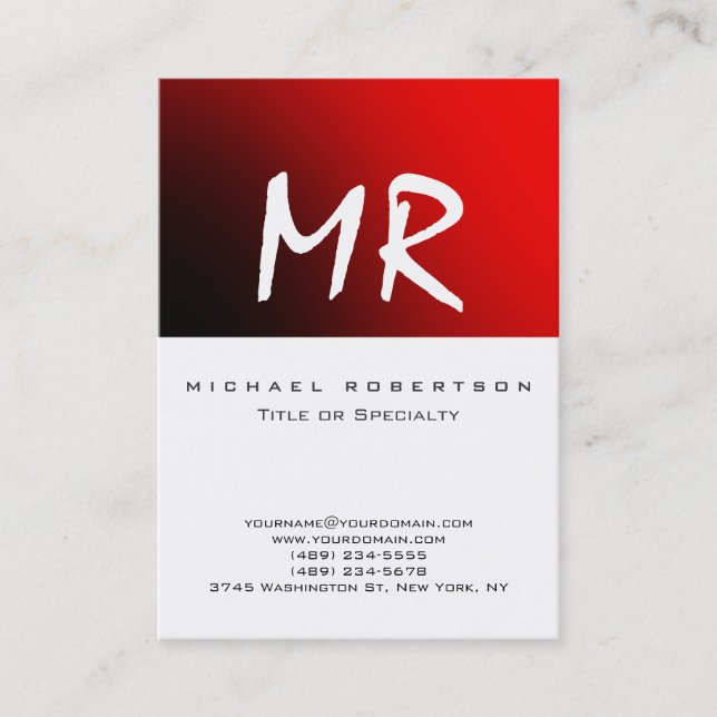 Attractive Script Monogram White Red Business Card (Front)