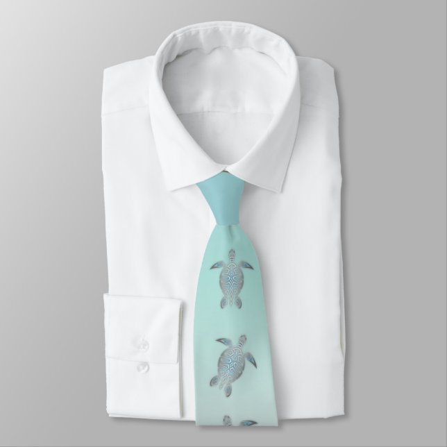 Attractive Silver Sea Turtles Beach Style Tie (Tied)