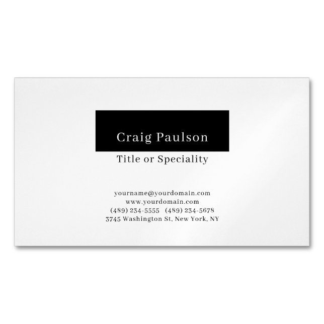 Attractive Simple Black White Minimalist Modern Magnetic Business Card (Front)