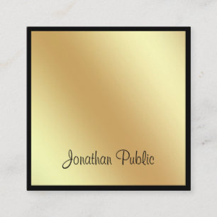 Attractive Square Script Glamour Black Gold Plain Square Business Card