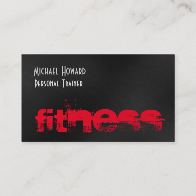 Attractive Unique Black Grey Red Personal Trainer Business Card (Front)