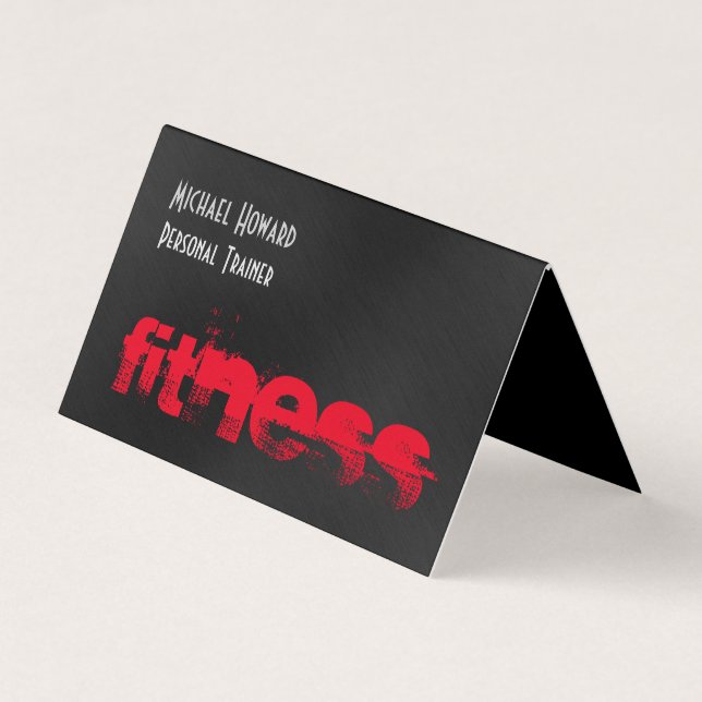 Attractive Unique Black Grey Red Personal Trainer Business Card (Front)