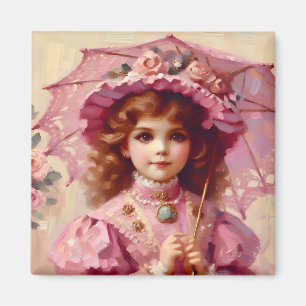~ Attractive Vintage Girl ~ Parasol ~ Magnet