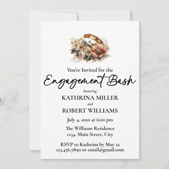 Attractive Wedding Ring, Engagement Bash Invitation (Front)