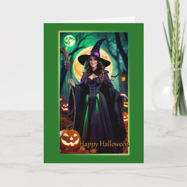 Attractive Witch Halloween Card (Front)