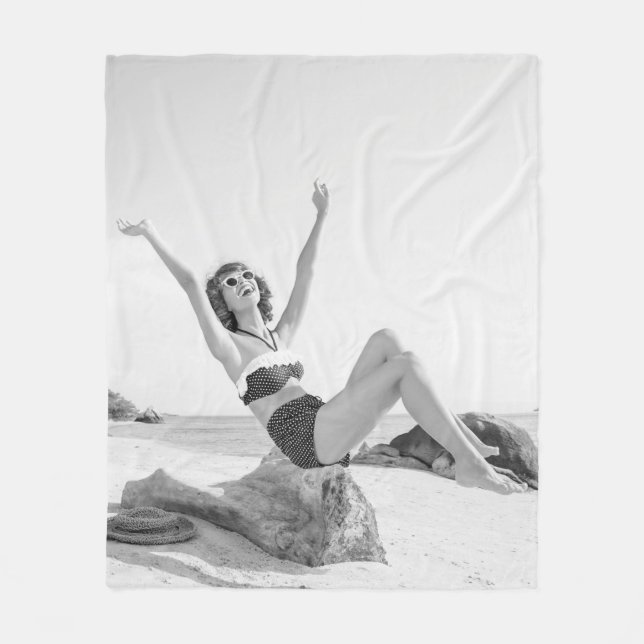 Attractive young woman in bikini on the beachvinta fleece blanket (Front)