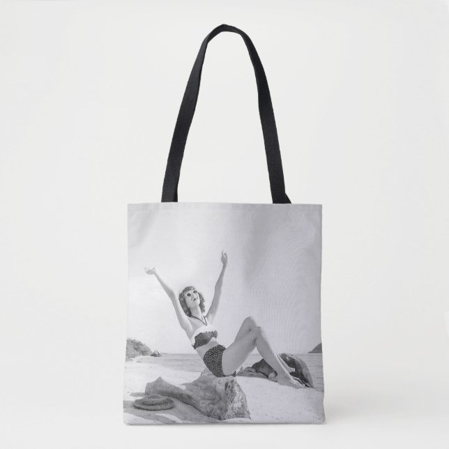 Attractive young woman in bikini on the beachvinta tote bag (Front)