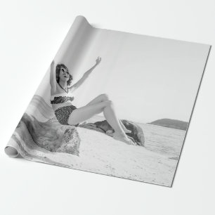 Attractive young woman in bikini on the beachvinta wrapping paper