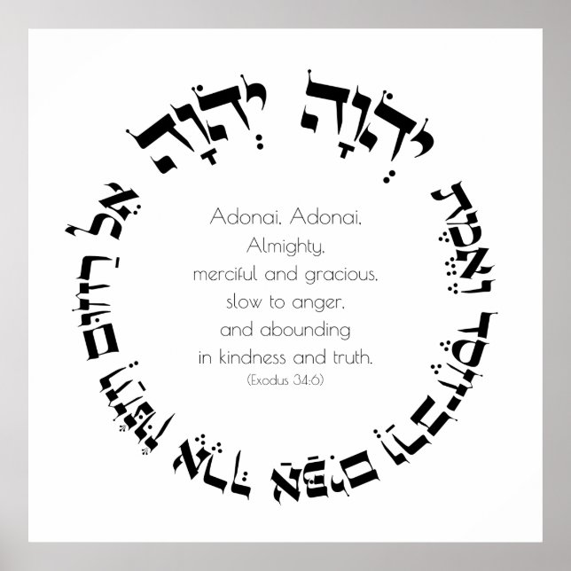 Attributes of Divine Mercy Hebrew Jewish Prayer Poster (Front)