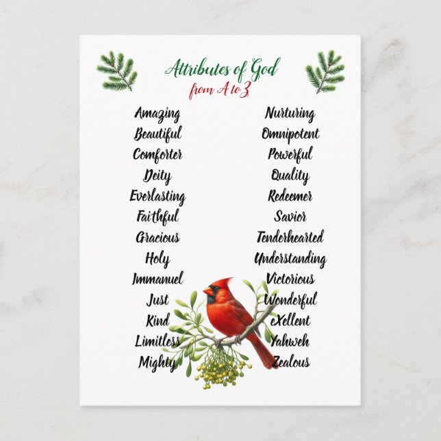 Attributes of God Christmas Birds and Branches Postcard (Front)