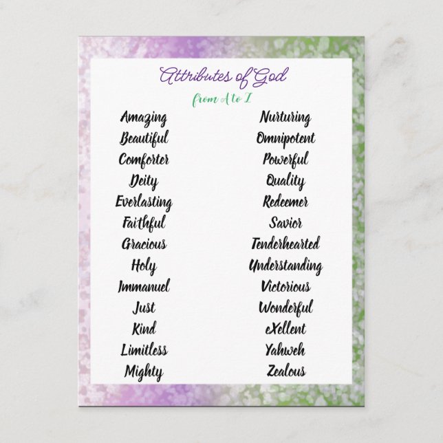 Attributes of God from A to Z Customisable Card (Front)