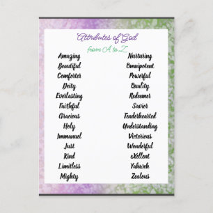 Attributes of God from A to Zed Postcard