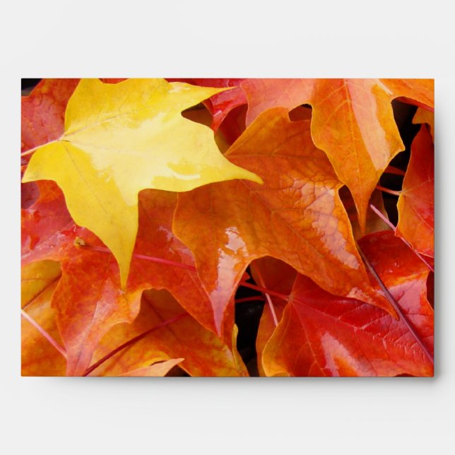 Atumn Leaves envelopes Designer Red Orange Yellow (Front)