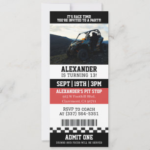 ATV 4 Wheeler Quad Ticket Birthday Party Invitation
