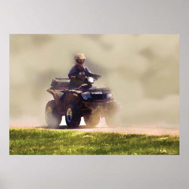 ATV All Terrain Vehicle and Dust, Fun Art Poster (Front)