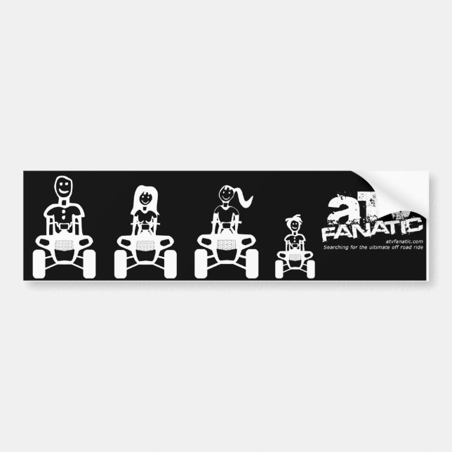 ATV Family Stick Figure (Dad, Mum, Daughter, Son) Bumper Sticker (Front)