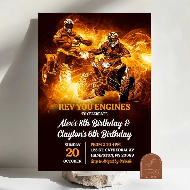 ATV Four Wheeler Off Road Twins Birthday Invitation (Creator Uploaded)