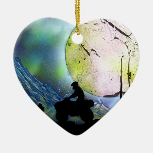 ATV Four Wheeler Space Landscape Spray Paint Art Ceramic Tree Decoration (Front)
