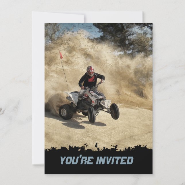 ATV on Dirt Road in Dust Cloud w/Edges Invitation (Front)
