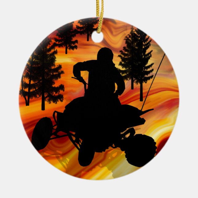 ATV on the Road from Hell Ceramic Tree Decoration (Front)