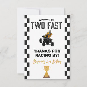 ATV Quad 4 Wheeler 2nd Birthday Party Thank You Card