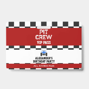 ATV Quad 4 Wheeler Vip Pass Pit Crew Birthday ID Badge
