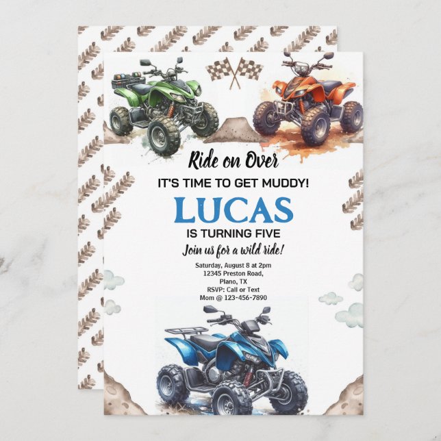 ATV Quad Bike Birthday Party Invitation (Front/Back)