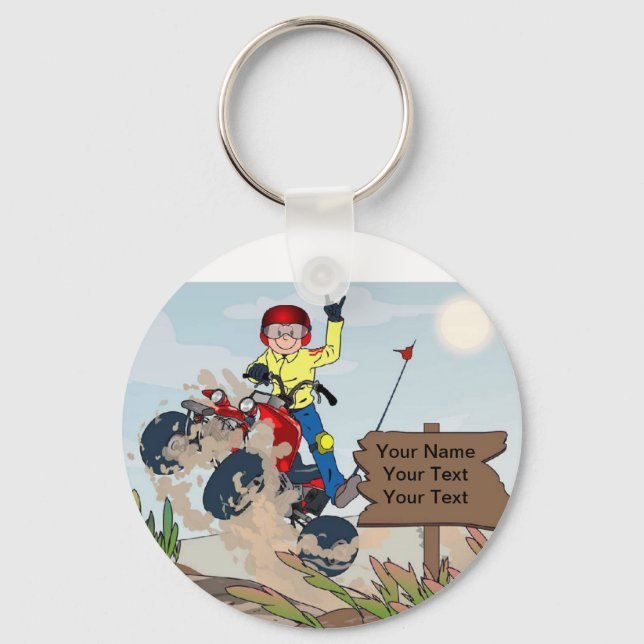 ATV Rider - Male Cartoon by PrintedPerfection.com Key Ring (Front)