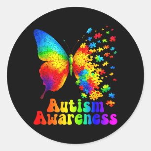 Au Awareness Butterfly Puzzle Suprt Autistic Classic Round Sticker