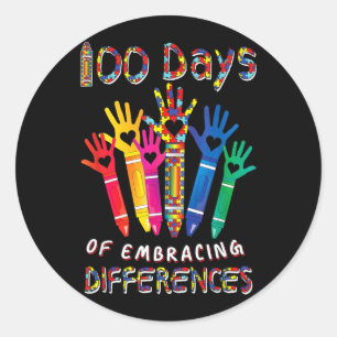 Au Awareness Embrace Differences 100 Days Of Classic Round Sticker