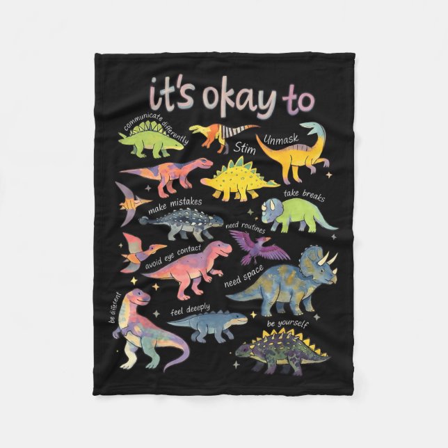 Au Awareness Its To Be Different Funny Dinosaur 1 Fleece Blanket (Front)