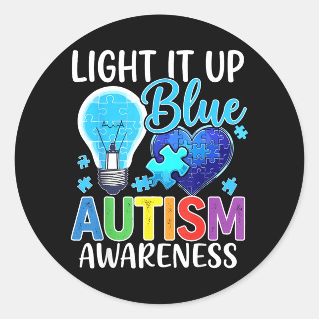 Au Awareness Light Bulb Shine Blue Classic Round Sticker (Front)